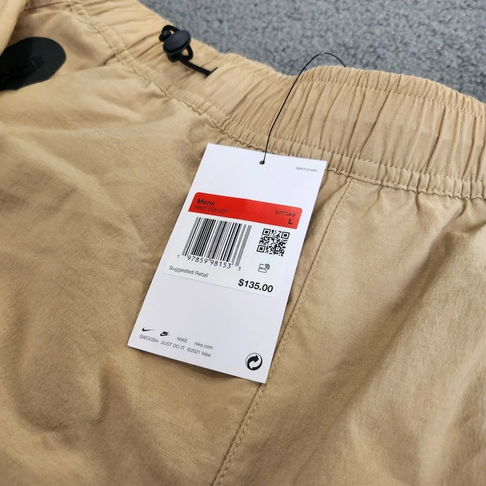Mens Sz L Nike Tech Woven Trouser Pants Relaxed Hiking Outdoor Khaki HM7158-297